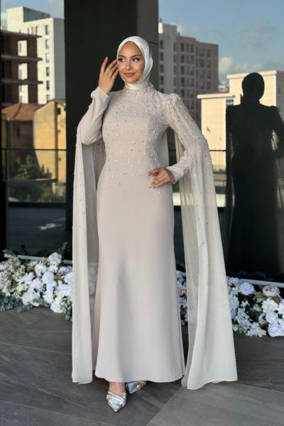 Defne Tesettür Abiye Taş Rengi