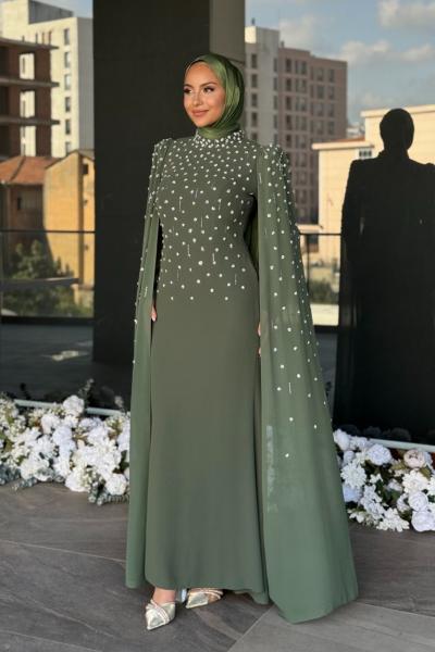 Defne Tesettür Abiye Haki