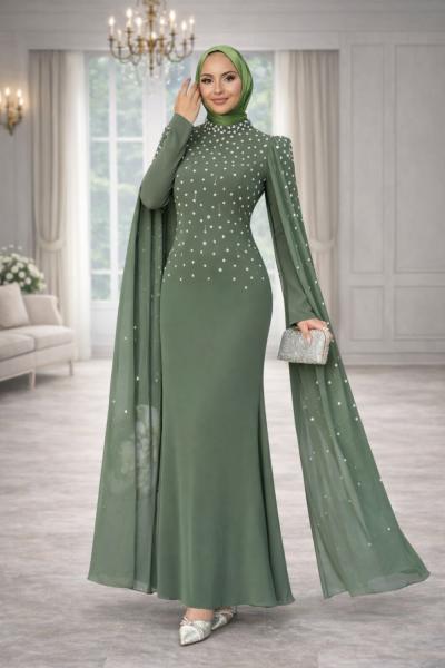 Defne Tesettür Abiye Haki