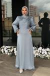 Nurten Tesettür Abiye Açık Gri