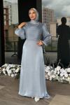 Nurten Tesettür Abiye Açık Gri