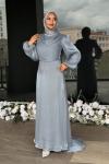 Nurten Tesettür Abiye Açık Gri