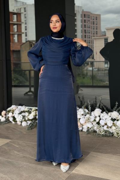 Nurten Tesettür Abiye Lacivert