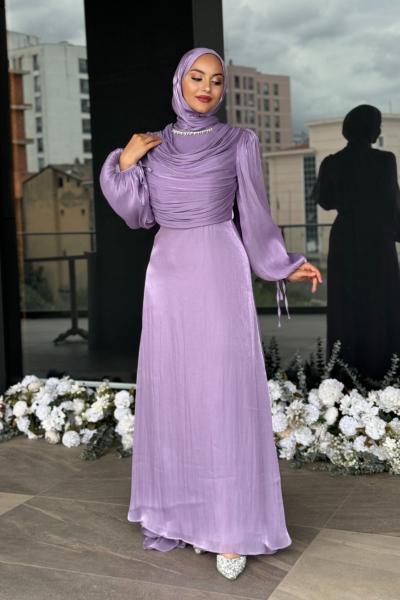 Nurten Tesettür Abiye Lila