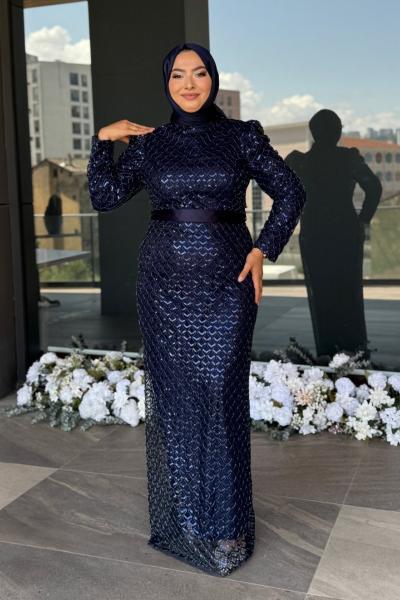 Gülizar Tesettür Abiye Lacivert