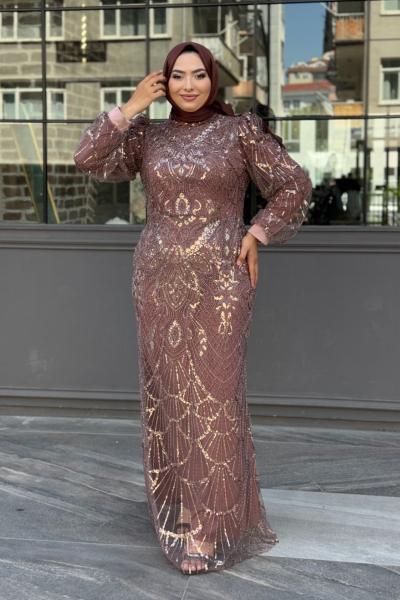 Aslıhan Tesettür Abiye Kahverengi