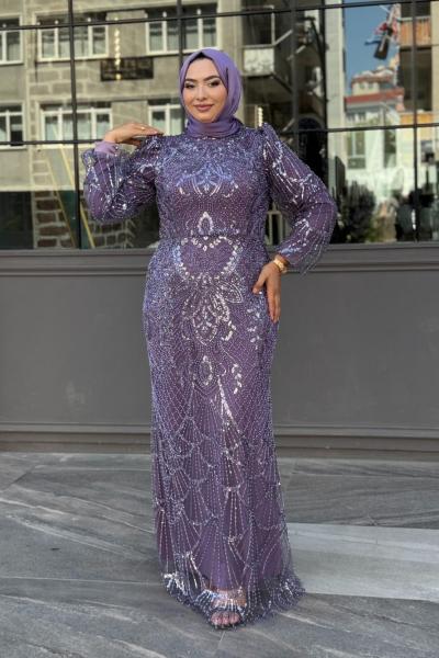 Aslıhan Tesettür Abiye Lila