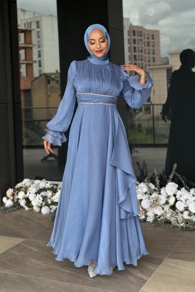 Eda Tesettür Abiye Mavi
