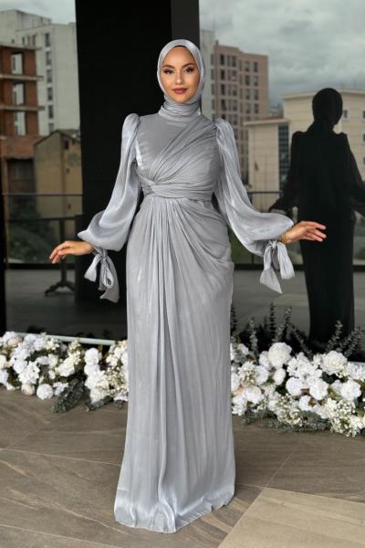 Semanur Tesettür abiye Gri