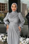 Semanur Tesettür abiye Gri