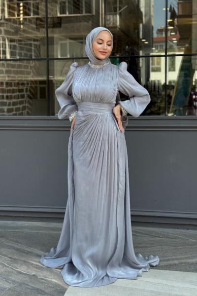 Narin Tesettür Abiye Gri