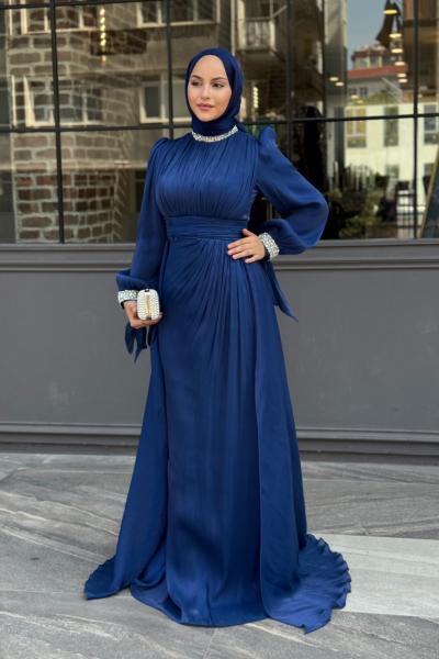 Narin Tesettür Abiye Lacivert
