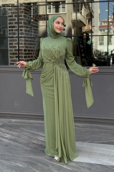 Firuze Tesettür Abiye Yeşil