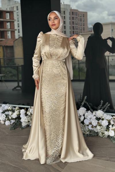 Dilşah Tesettür Abiye Taş Rengi