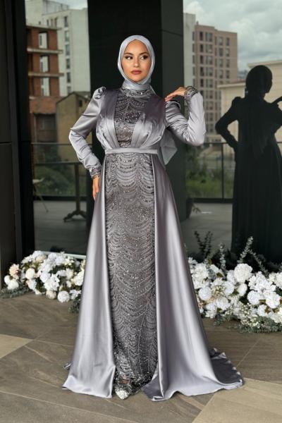 Dilşah Tesettür Abiye Gri