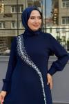 Hazan Tesettür Abiye Koyu Lacivert