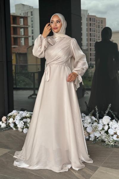 Meltem Tesettür Abiye Taş Rengi