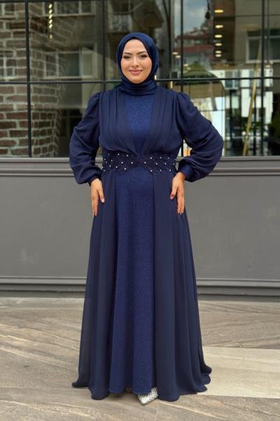 Neslişah Tesettür Abiye Lacivert