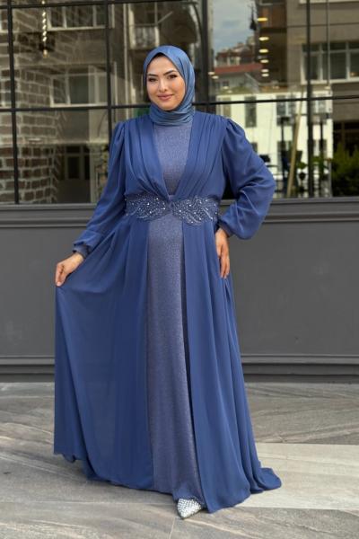 Neslişah Tesettür Abiye İndigo