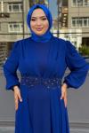 Neslişah Tesettür Abiye Saks Mavisi