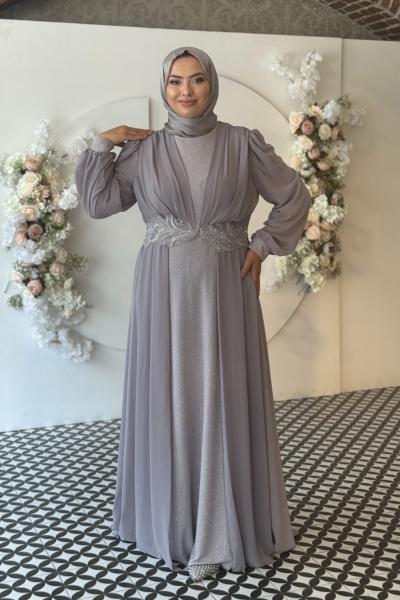 Neslişah Tesettür Abiye Gri
