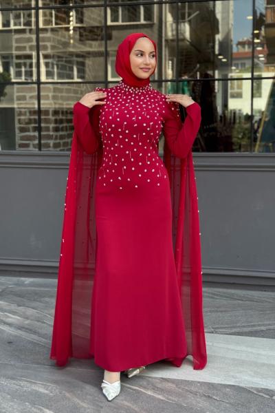 Defne Tesettür Abiye Kırmızı