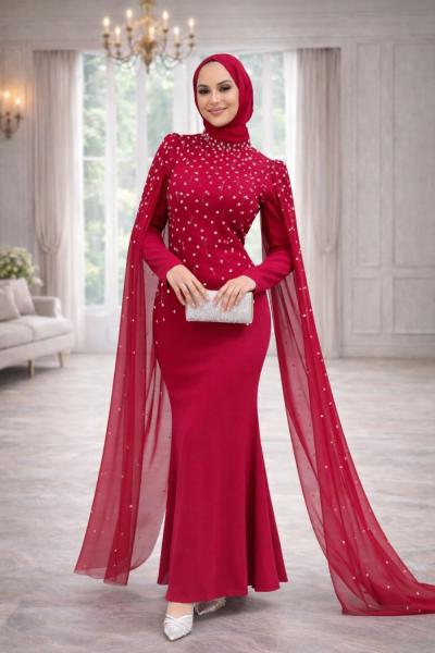 Defne Tesettür Abiye Kırmızı