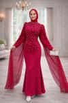Defne Tesettür Abiye Kırmızı