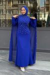 Defne Tesettür Abiye Saks Mavisi