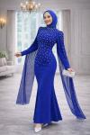 Defne Tesettür Abiye Saks Mavisi