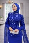 Defne Tesettür Abiye Saks Mavisi