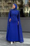 Defne Tesettür Abiye Saks Mavisi