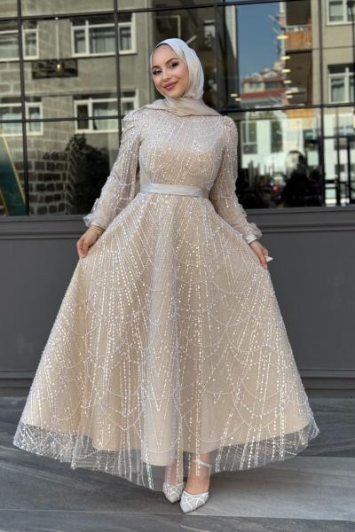 Elena Tesettür Abiye Taş Rengi