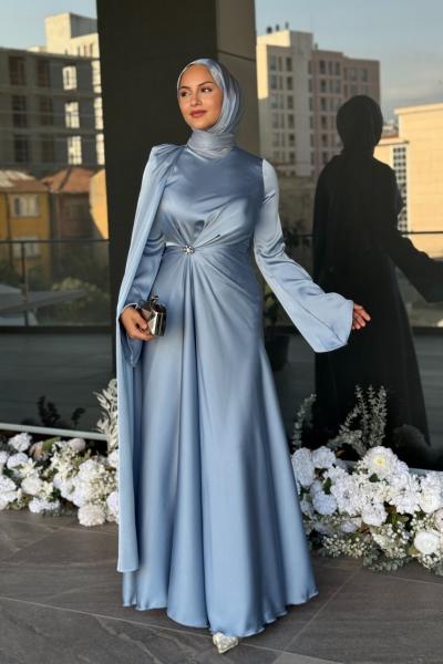 Beyza Tesettür Abiye Açık Mavi