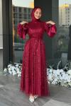 Asena Tesettür Abiye Bordo