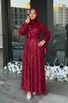Asena Tesettür Abiye Bordo