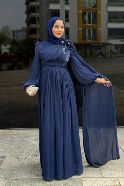 Birgül Tesettür Abiye Lacivert