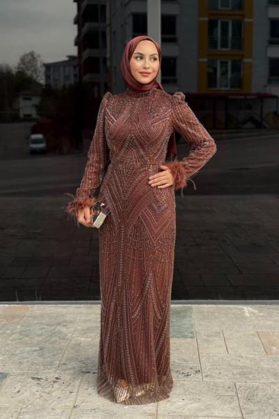 Yasemen Tesettür Abiye Kahverengi