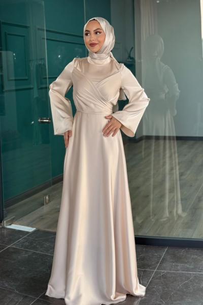 Demet Tesettür Abiye Bej
