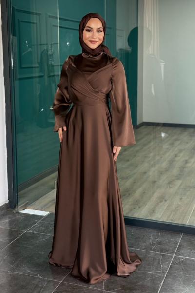 Demet Tesettür Abiye Kahverengi