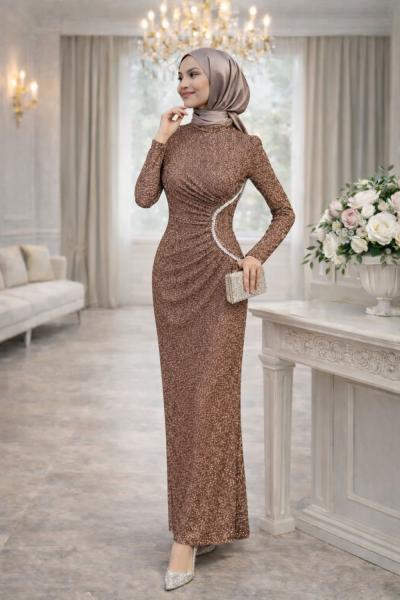 Lale Tesettür Abiye  Bakır