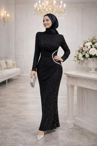 Lale Tesettür Abiye  Siyah