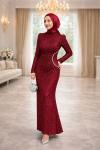 Lale Tesettür Abiye  Bordo
