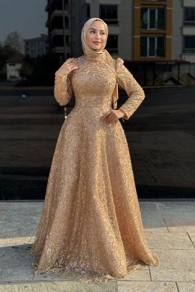 Simge Tesettür Abiye Gold