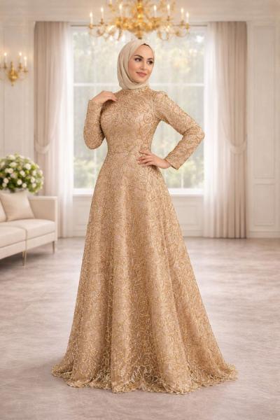 Simge Tesettür Abiye Gold