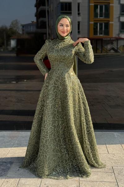 Simge Tesettür Abiye Haki