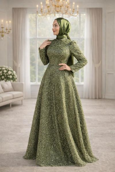 Simge Tesettür Abiye Haki