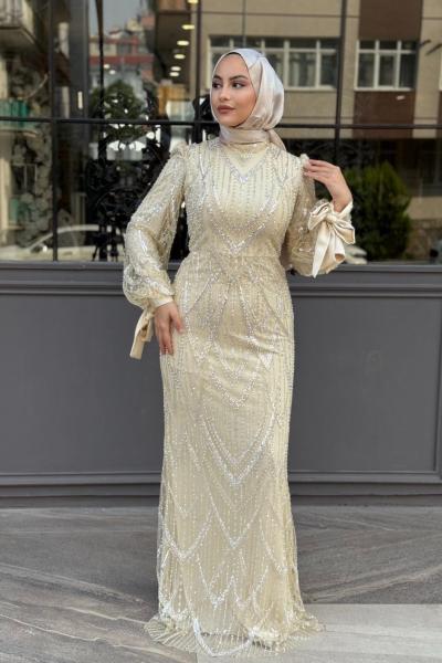 Canfeza Tesettür Abiye Taş Rengi