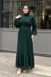 ŞEYDA ŞİFON PİLİSELİ ELBİSE Zümrüt