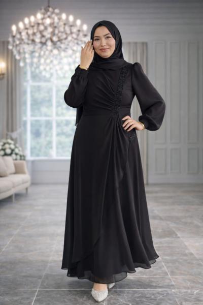 Gamze Tesettür Abiye Siyah